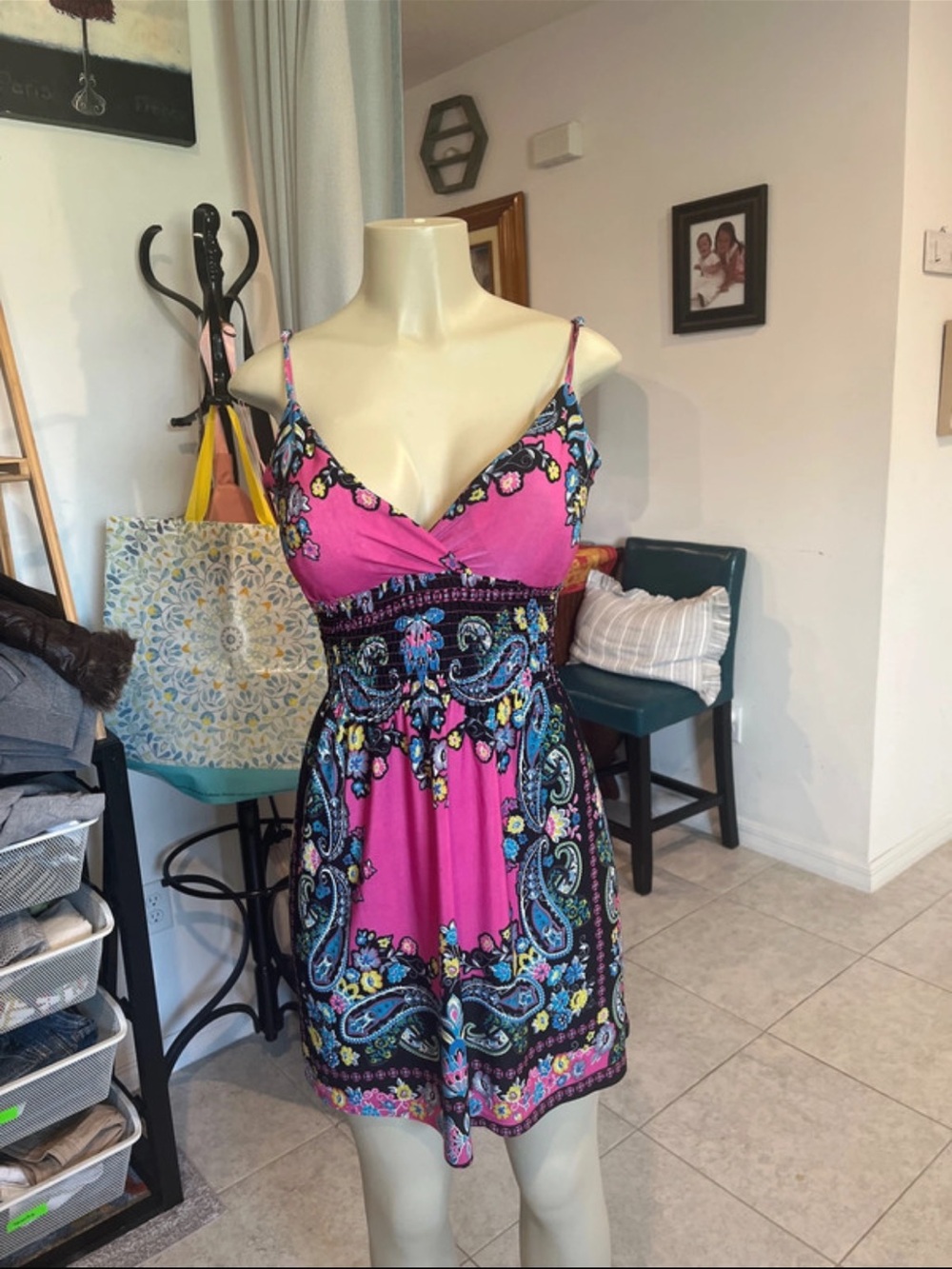 Love Black Paisley-Print Sundress with Pink Accents
